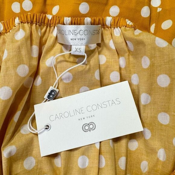 NWT Caroline Constas Calla Polka Dot Puff Sleeve Mini Dress Yellow White Size XS - Picture 8 of 11